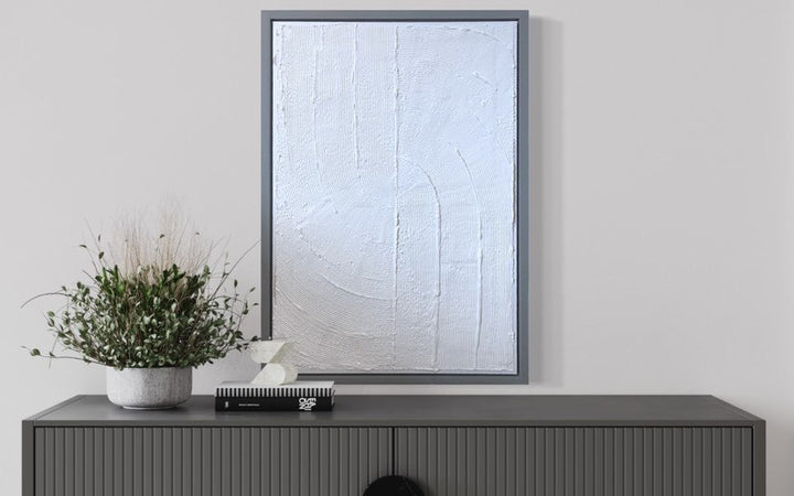 Kanvas x Kharina | Stone Grey Textured Design with Grey Wooden Frame | 50 x 7Ocm
